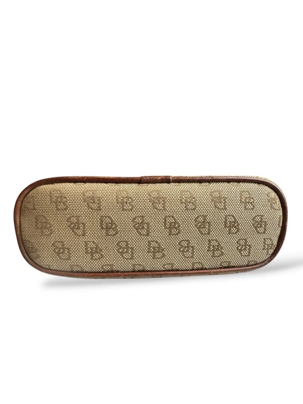 Dooney & Bourke Beige Logo Cosmetic Pouch with Leather Trim